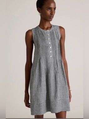 NWT Quince 100% European Linen Sleeveless Swing Dress Gingham Size L